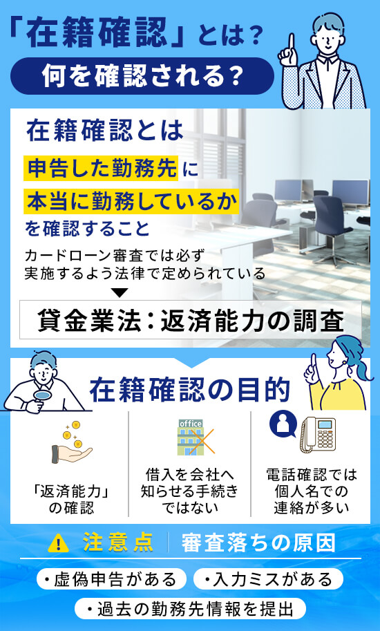 在籍確認とは申込者の申告した勤務先に本当に在籍してるかを確認すること